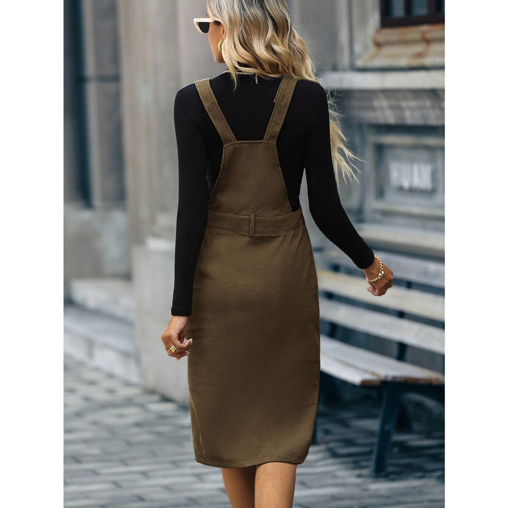 Slit Hem Corduroy Overall Dress (Without Sweater) black - Picture 8 of 12